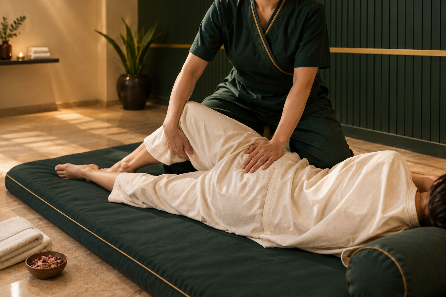 Traditional Thai Massage Nuad Boran on Floor Mat